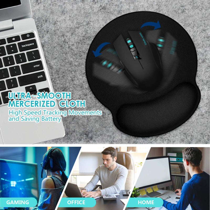 TONOS Ergonomic Mouse Pad, Comfortable Mousepad with Memory Foam Wrist Rest Support. Black Mouse Pad with Smooth Surface & Non-Slip Rubber Base for Computer, Laptop, Office and Home - Image 5